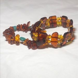 Pair of Baltic Amber Turquoise Stretch Bracelets